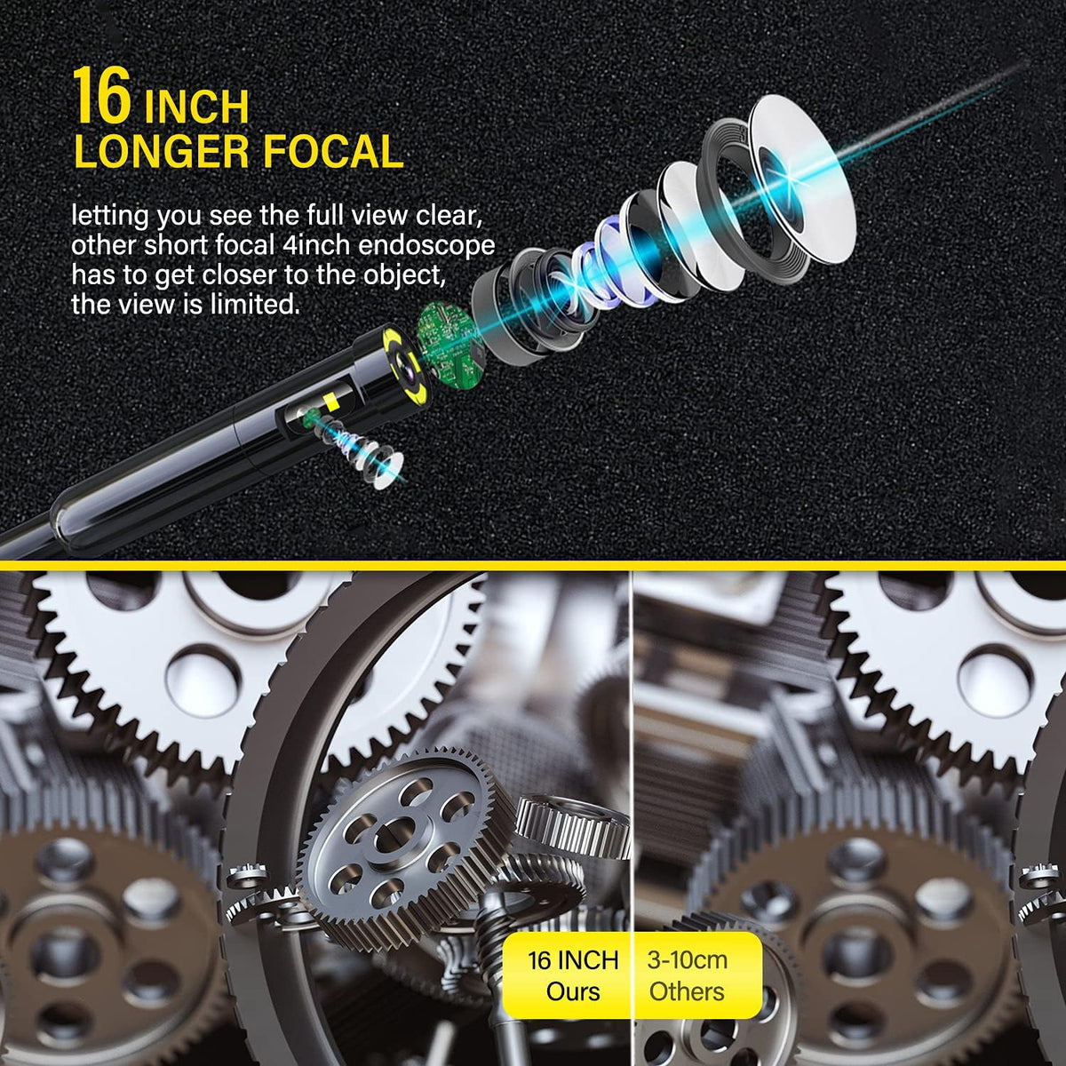 50FT Dual-Lens Industrial Endoscope 5'' IPS Screen Waterproof Camera with Light D361396
