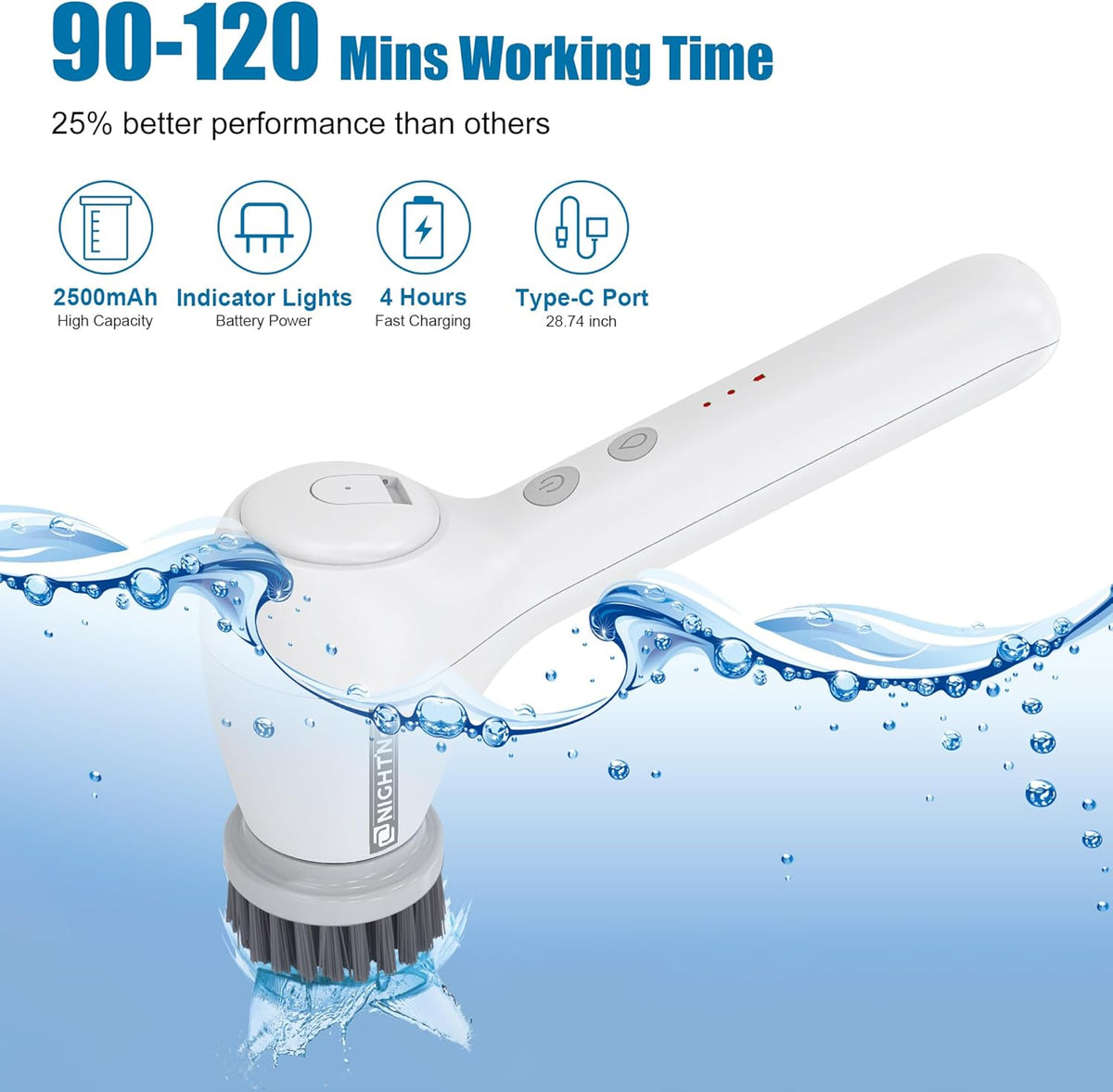 Cordless Electric Cleaning Brush with 4 Replaceable Brush Heads P713127