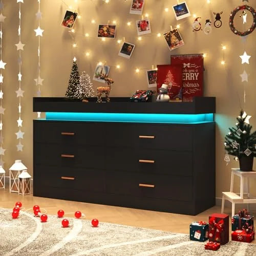 9 Drawer White Dresser with LED Light N550