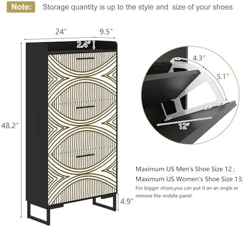White Slim Shoe Cabinet with 3 Flip Drawers X336
