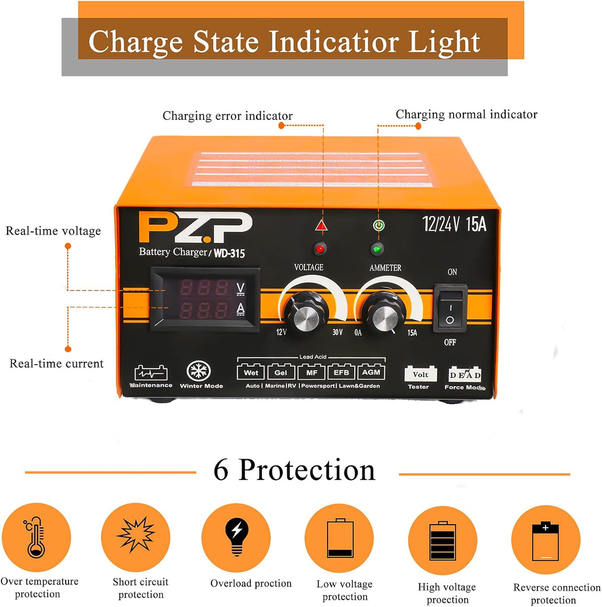 15-Amp Automotive Car Battery Charger and Maintainer M87868