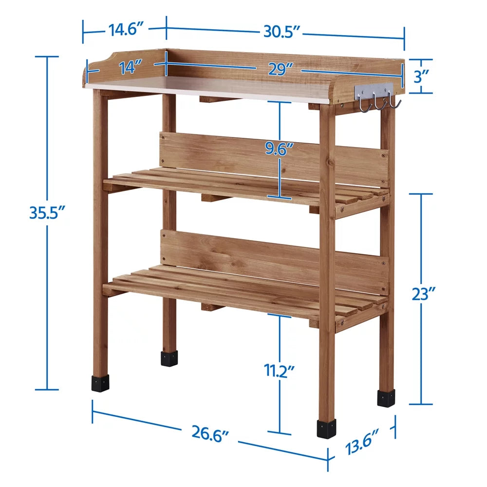Brown Outdoor Potting Bench Table with Storage Shelf Z79486