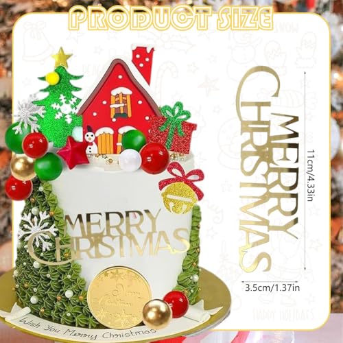 10Pcs Christmas Cake Toppers Acrylic Mirror Gold Silver R5279