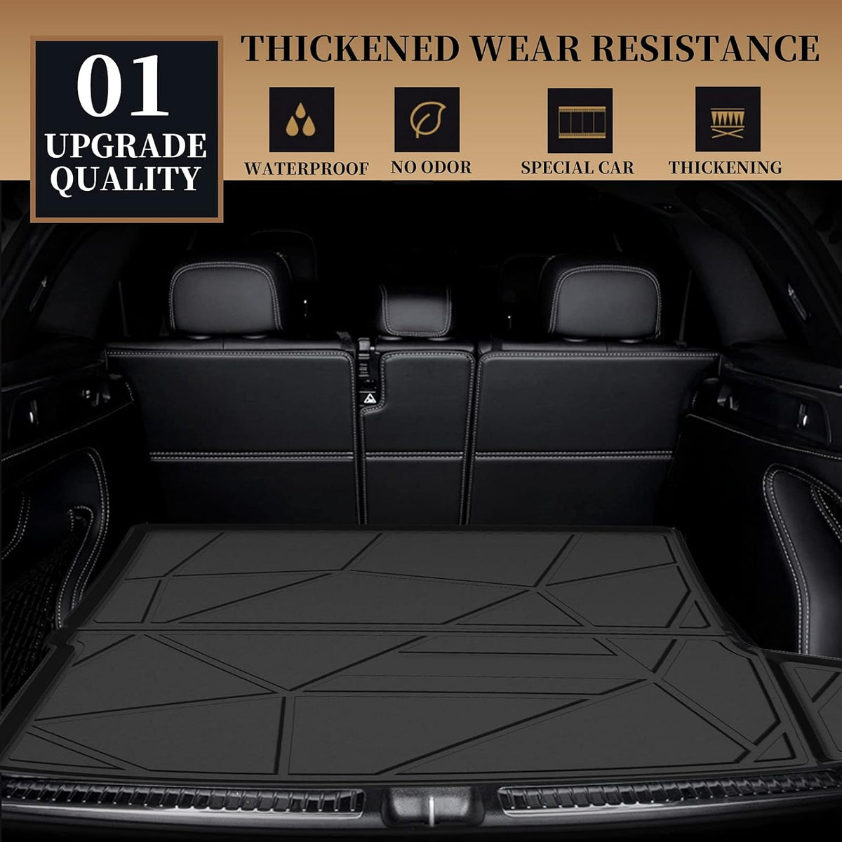 Black TPO All Weather Heavy Duty Waterproof Rear Cargo Tray Trunk Floor Mat Protector C763600