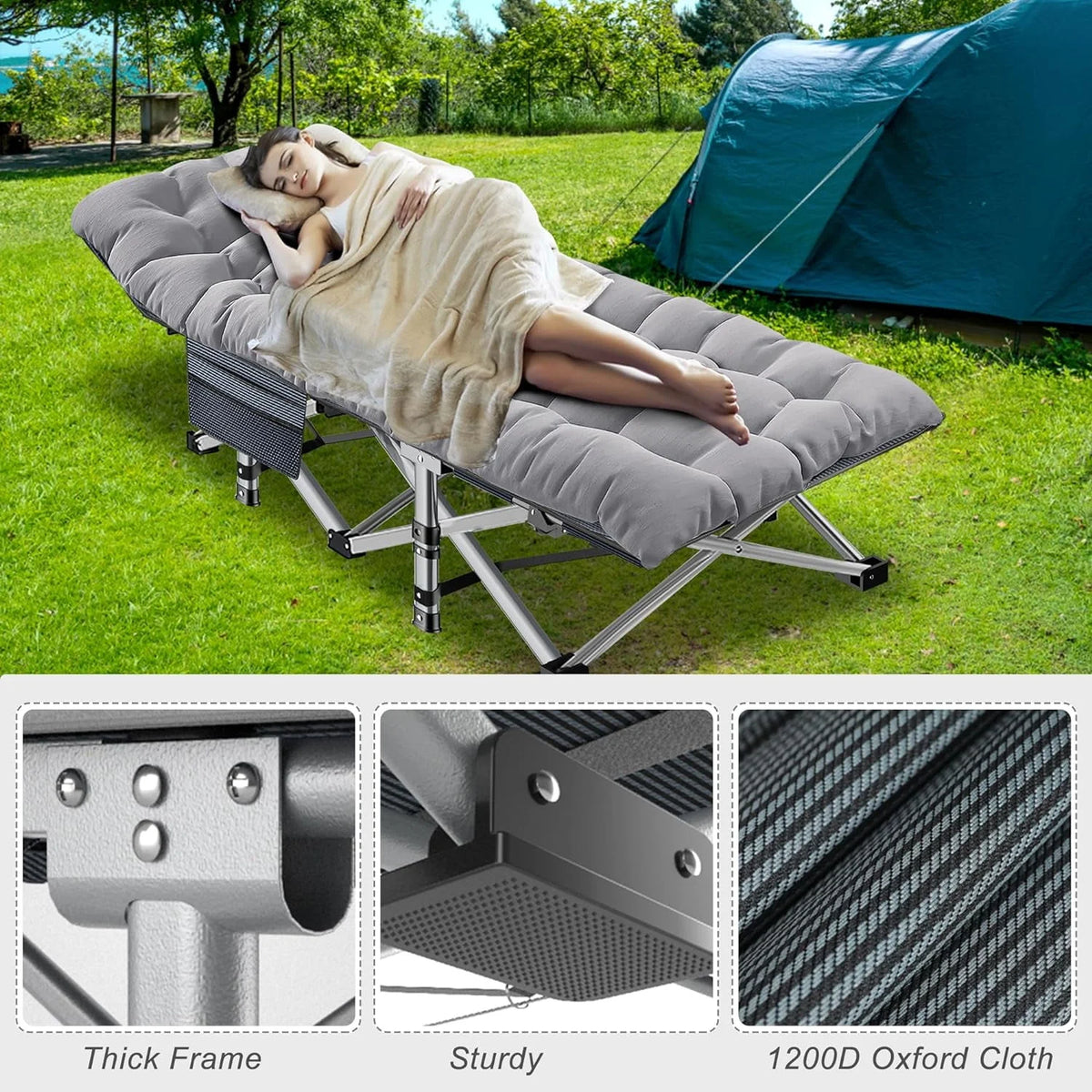 2 Pack Folding Camping Cot with Mattress and Carry Bag V9055