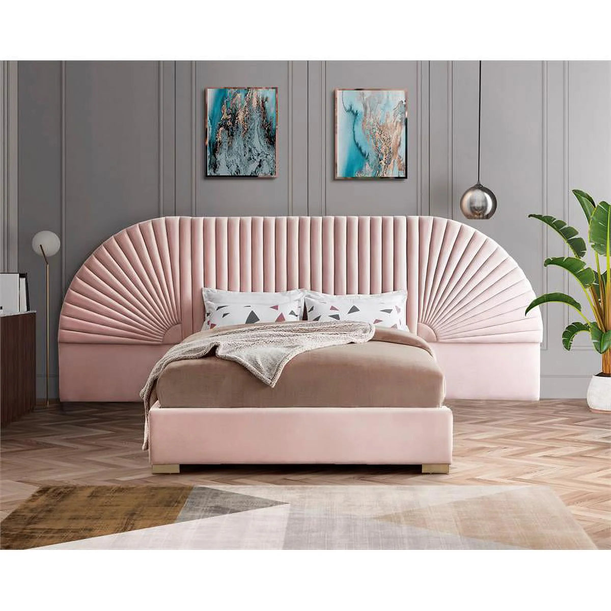 Pink Velvet King Bed B829648