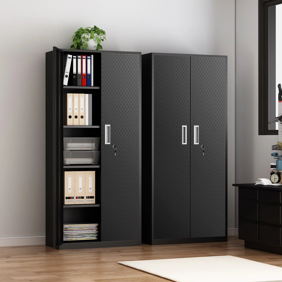 Tall Metal Storage Garage Cabinets with Locking Doors and 4 Adjustable Shelves X6802