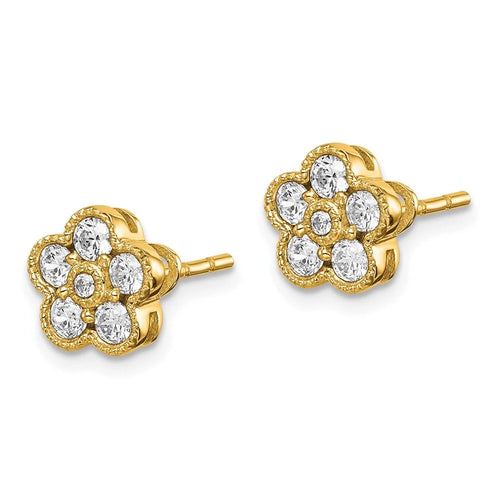 14k Yellow Gold Lab Grown Diamond Floral Stud Earring R31936