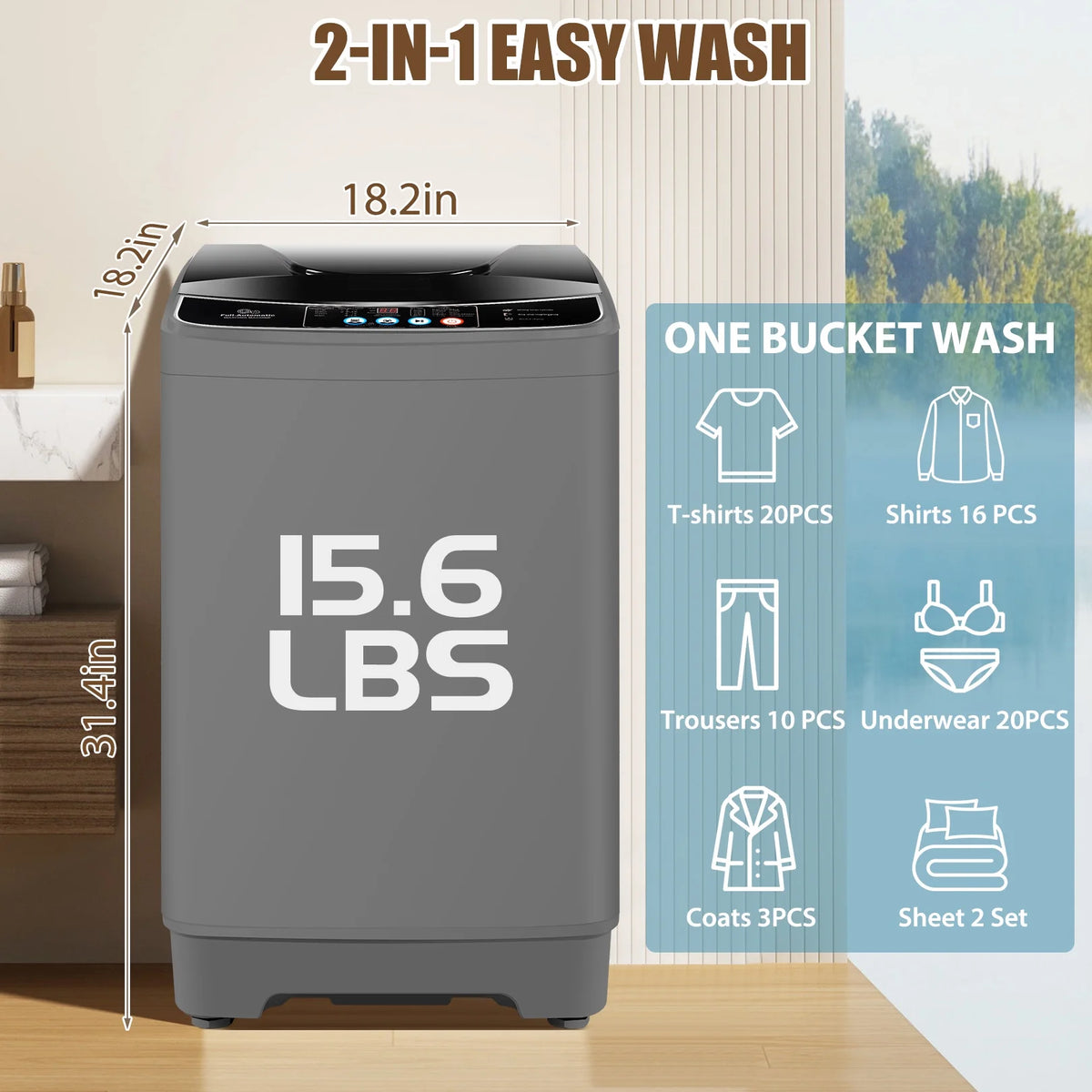 15.6lbs Fully Automatic Portable Washing Machine with LED Display Q3797