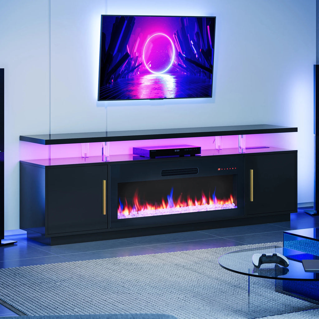79" TV Stand with Electric Fireplace and Storage Cabinet Q8445