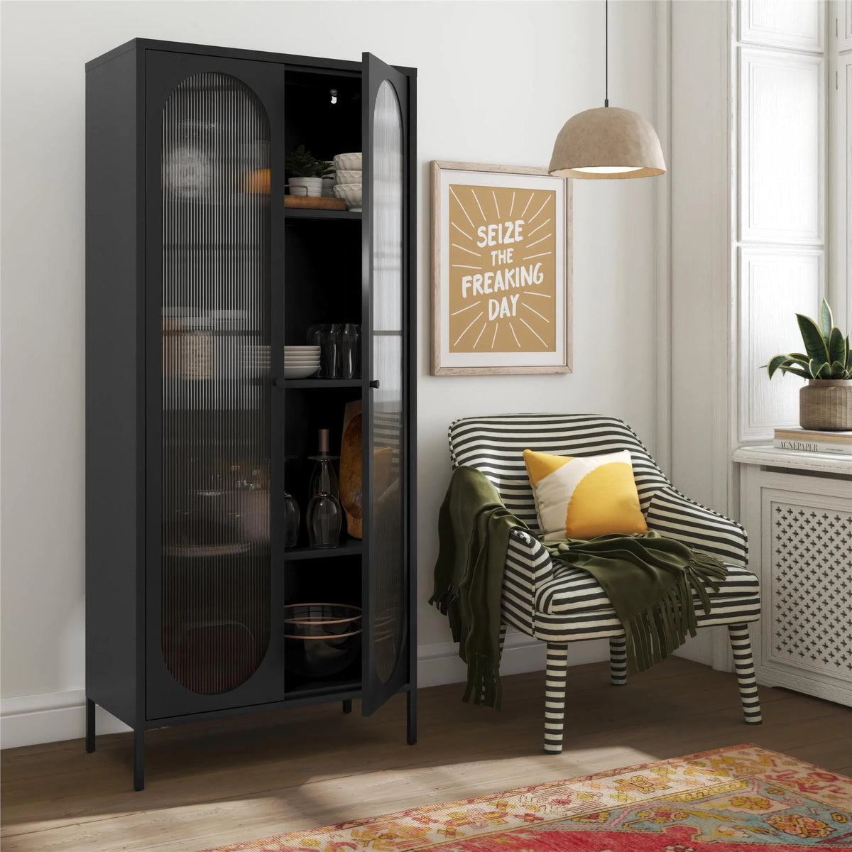 2-Door Accent Cabinet with Fluted Glass N677