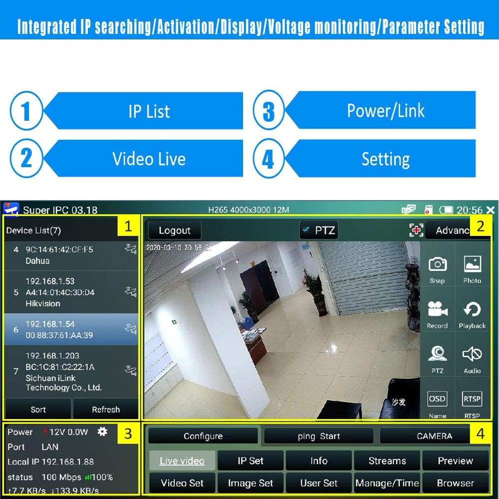 7 Inch IP Camera Tester Monitor with HDMI in&Out W3179