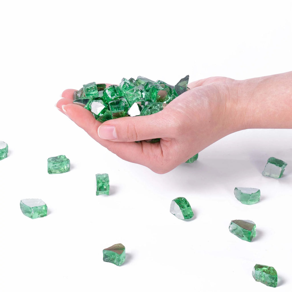 Green Reflective Tempered Fire Glass 1/2", 10 lb. Jar B781