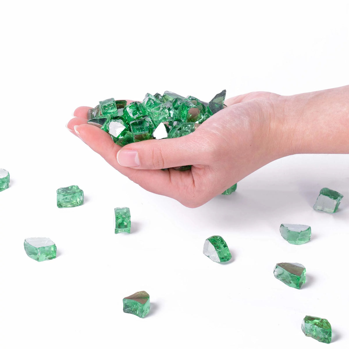 Green Reflective Tempered Fire Glass 1/2", 10 lb. Jar B781