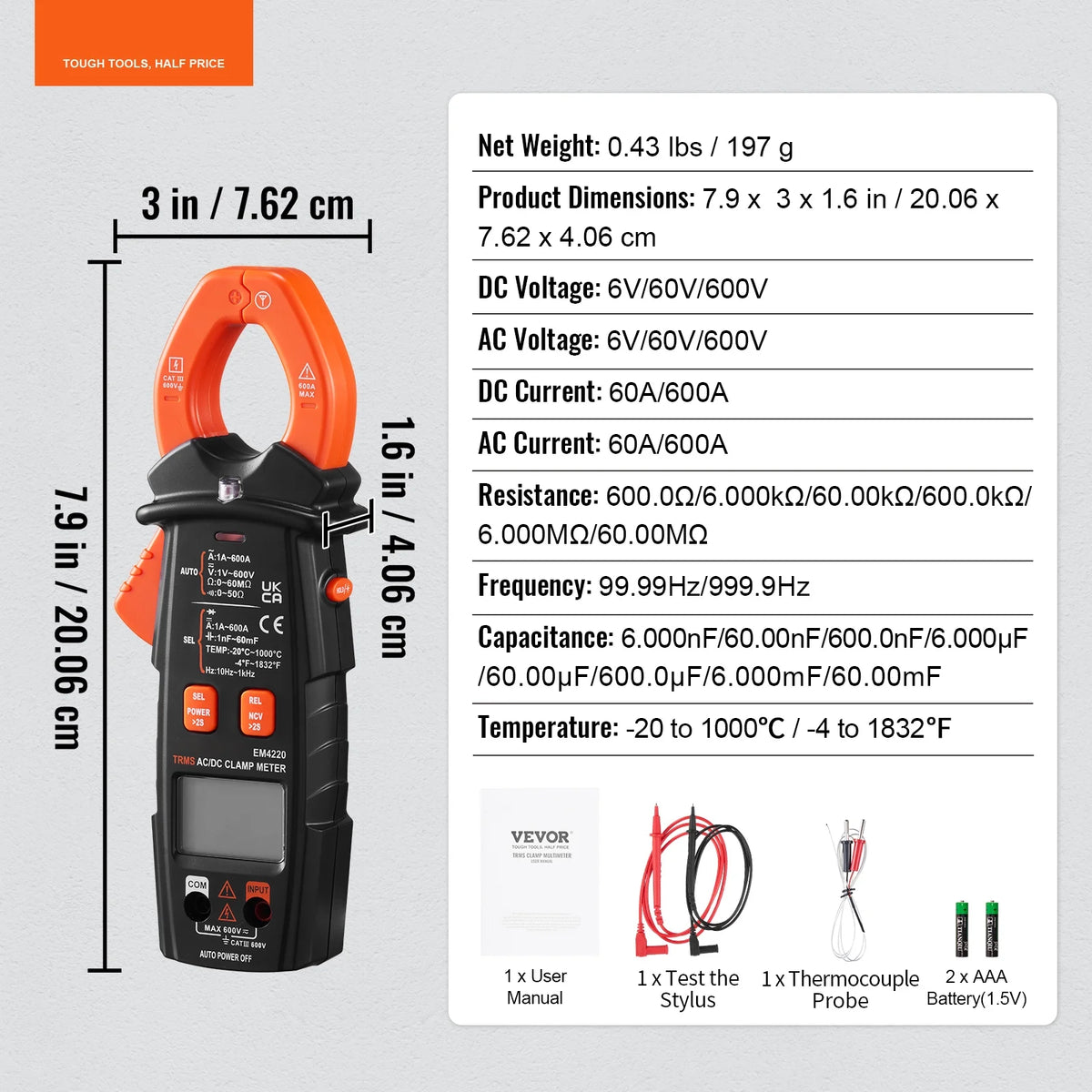 6000 Counts True RMS Digital Clamp Meter Q824