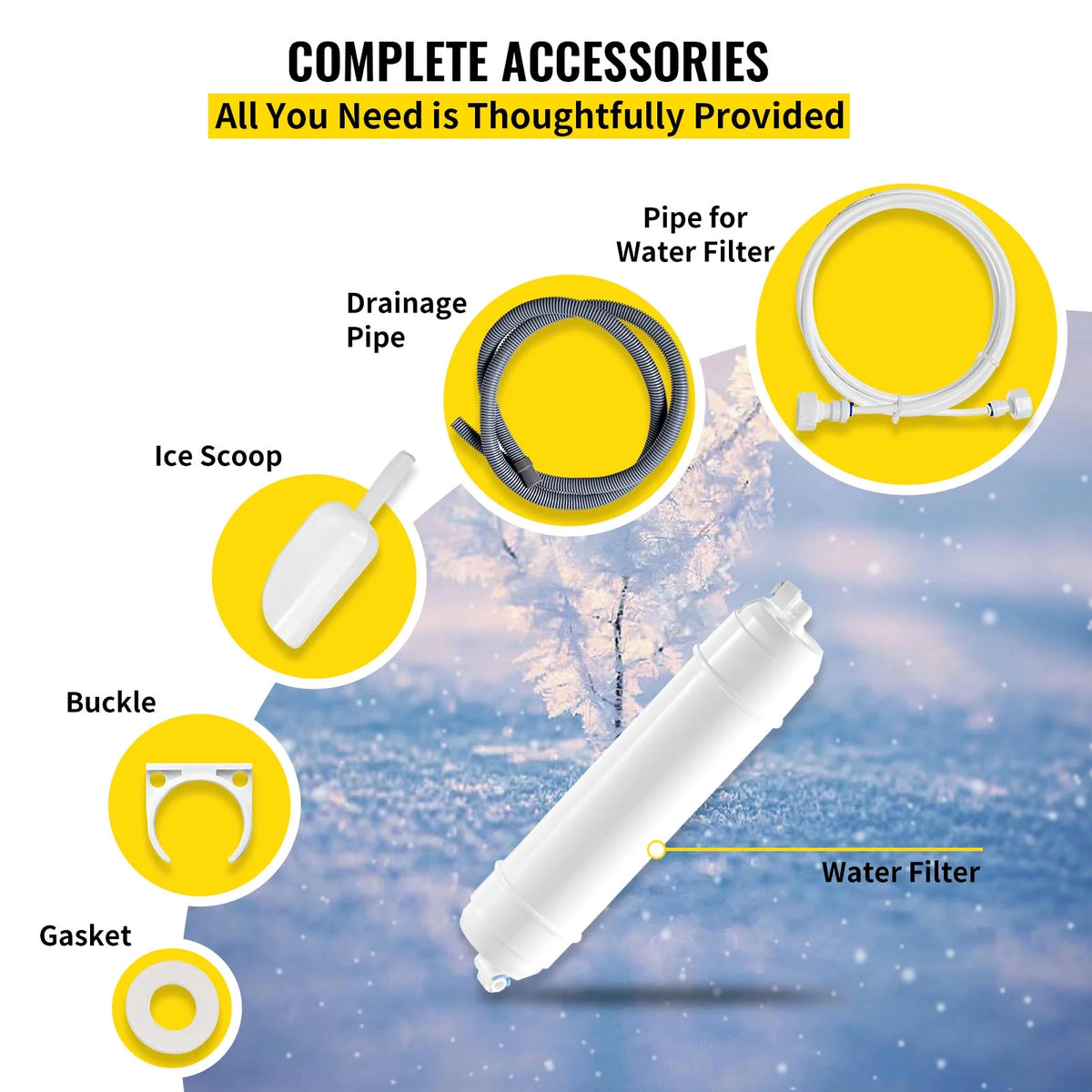 110V Commercial Snowflake Ice Maker 55lbs/24h, Food Grade Stainless Steel, Automatic Operation, Free Standing, Water Filter and Spoon O86458