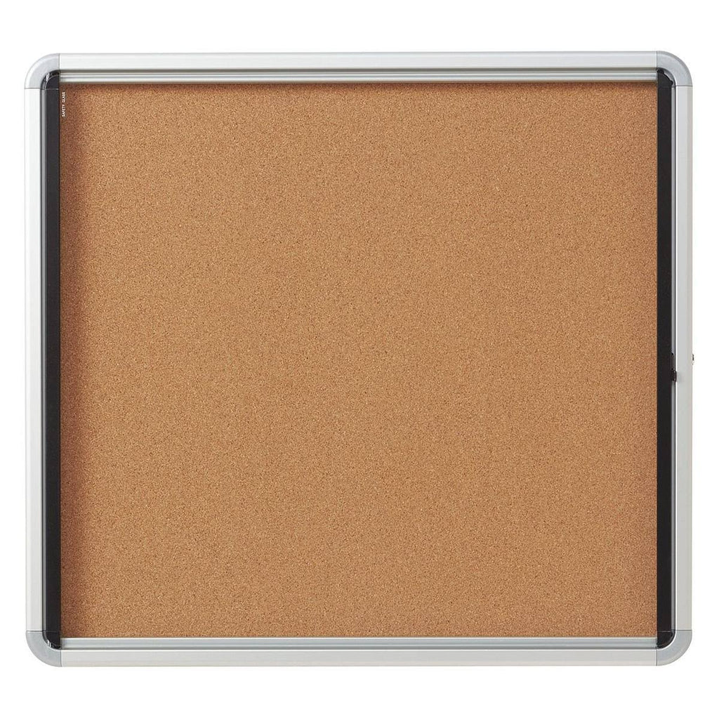 Enclosed Cork Bulletin Board with Swing Door, 30 x 27, Silver Aluminum Frame Q193500