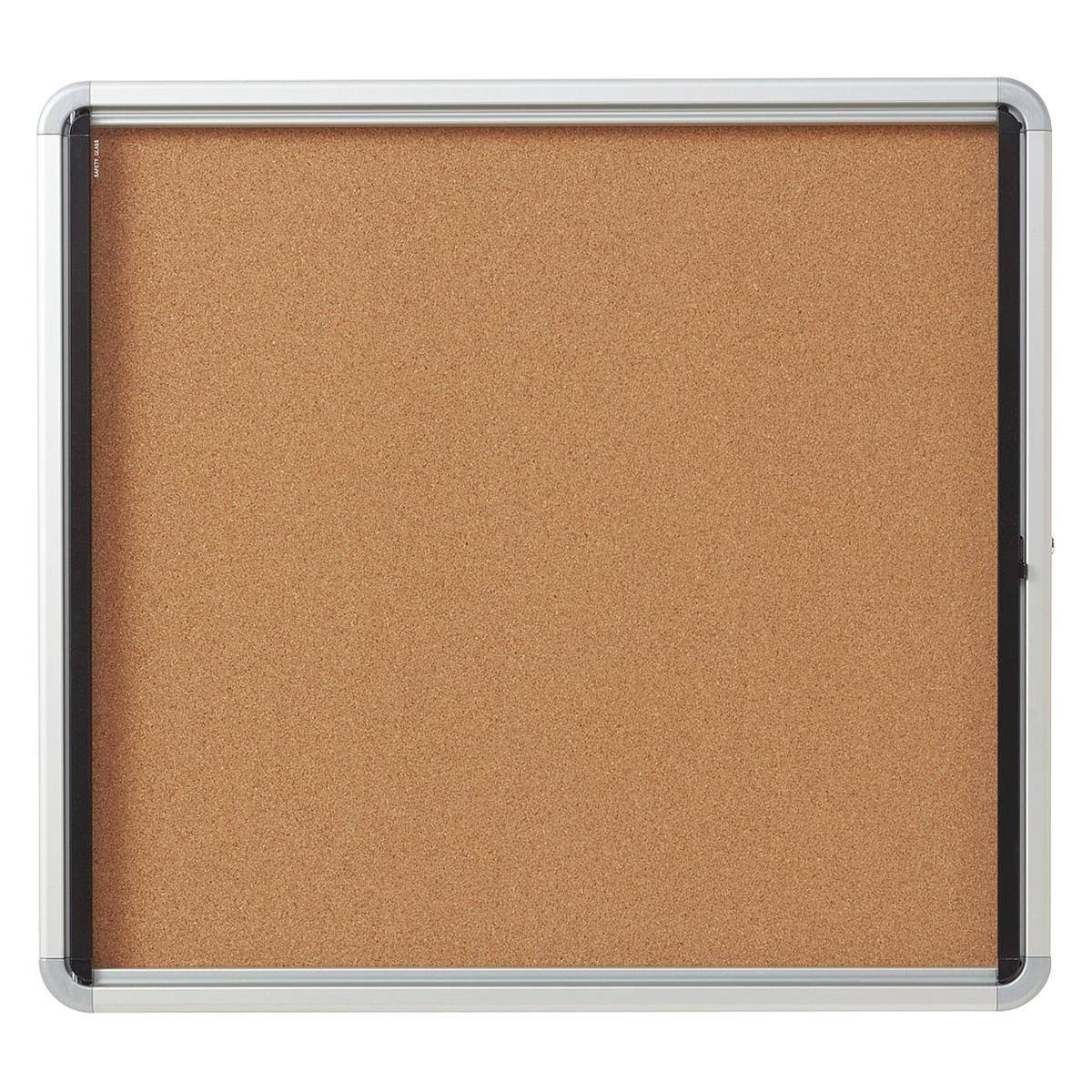 Enclosed Cork Bulletin Board with Swing Door, 30 x 27, Silver Aluminum Frame Q193500