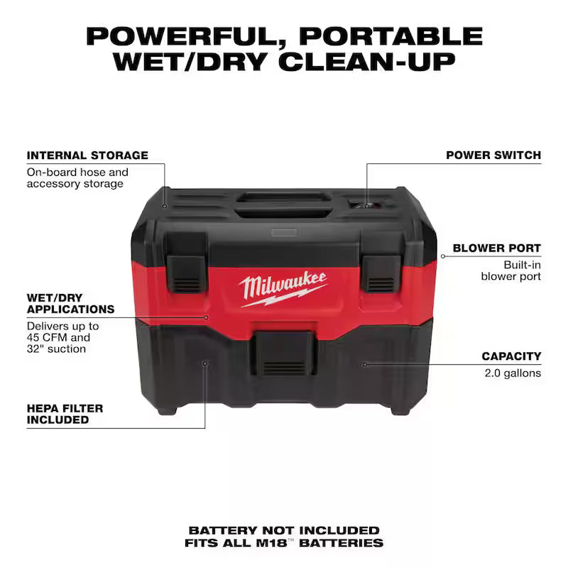 18-Volt Lithium-Ion Brushless Cordless 1/2 in. Compact Drill/Driver Kit with 2 Gal. Cordless Wet/Dry Vacuum Z930