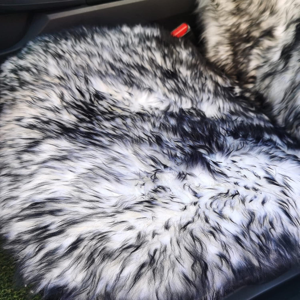 Genuine Australian Sheepskin Car Seat Cover, 1pc - White/Black L342495