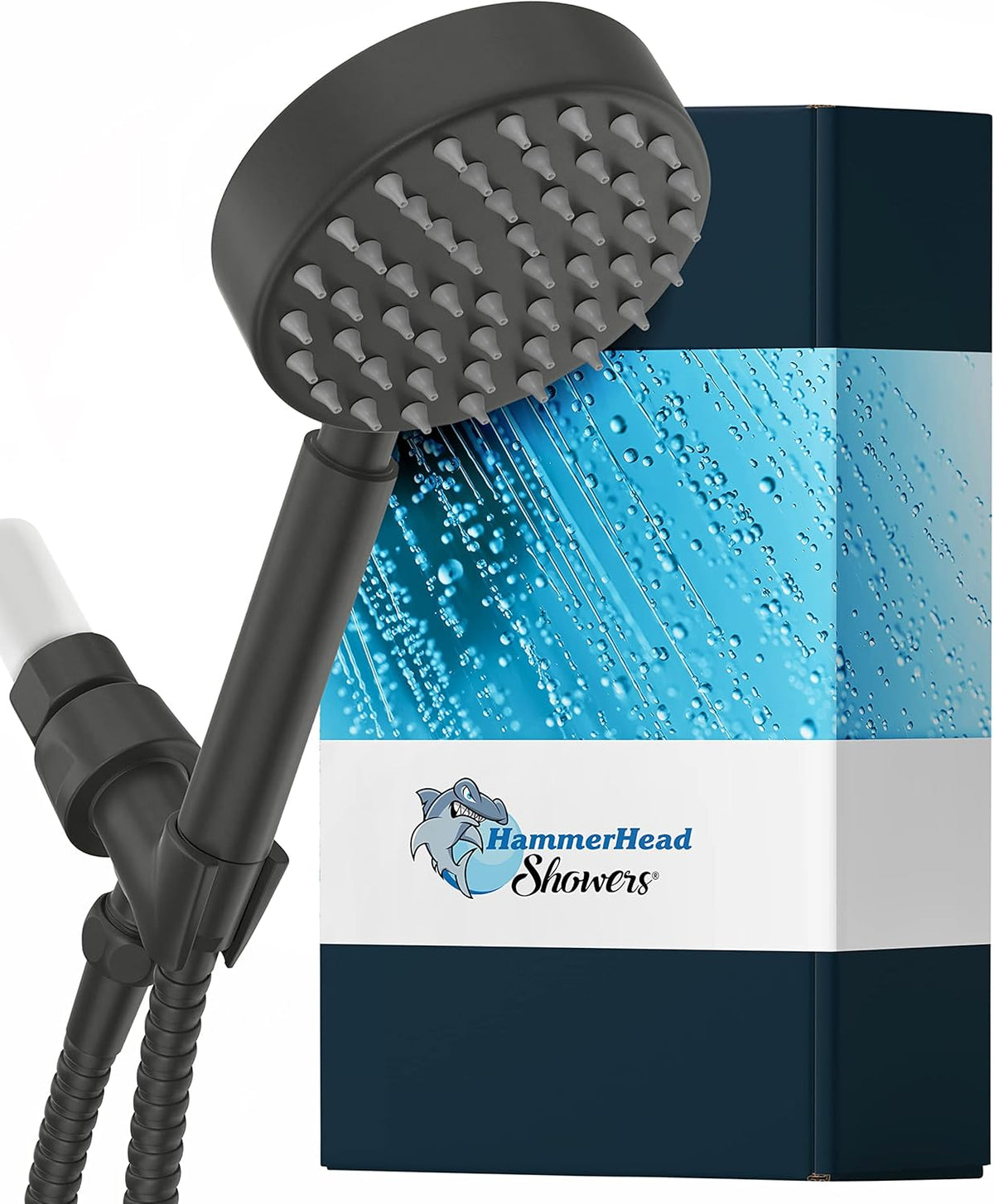 Matte Black Handheld Shower Head with Hose and Brass Holder F24448