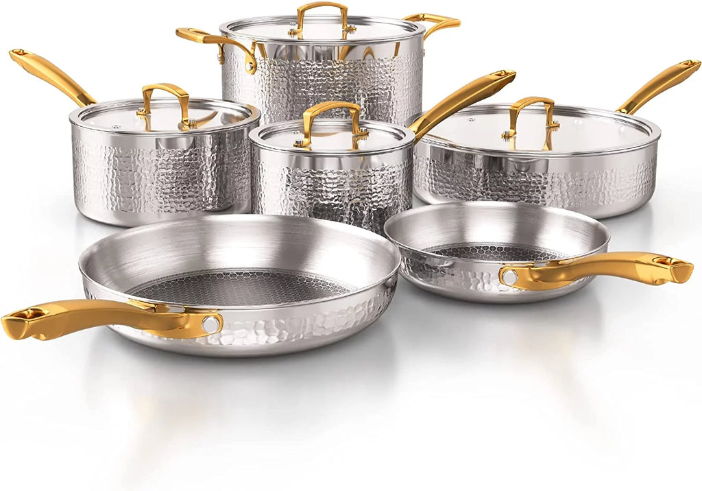 Tri-Ply Stainless Steel Hammered Cookware Set Z76519