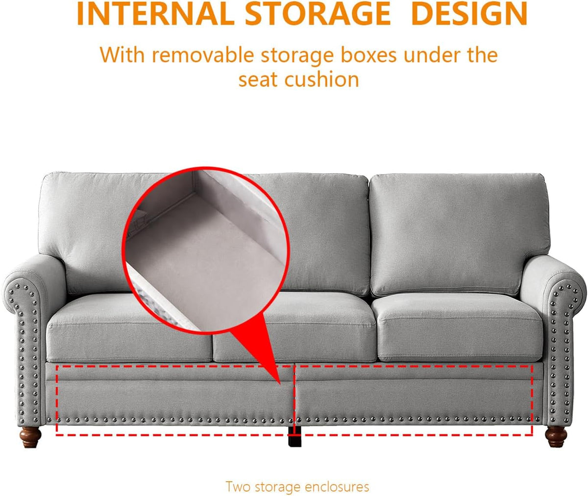 Grey 3 Pcs Sofa Set with Storage O987682