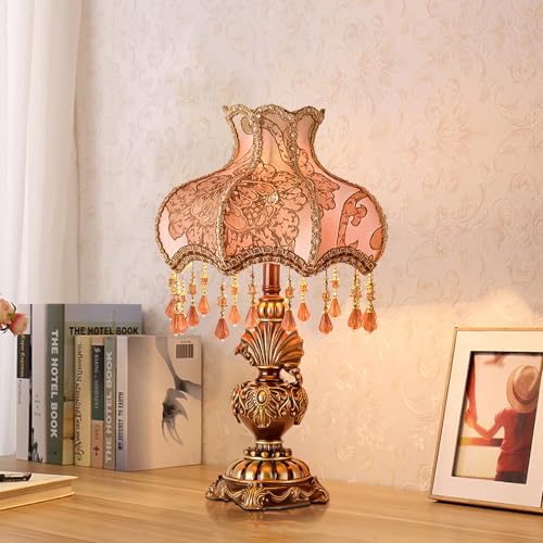 Antique Victorian Floral Table Lamp Fabric Lampshade Resin Base A2304