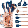 17 Pc Copper and Blue Silicone Kitchen Utensils Set B1966