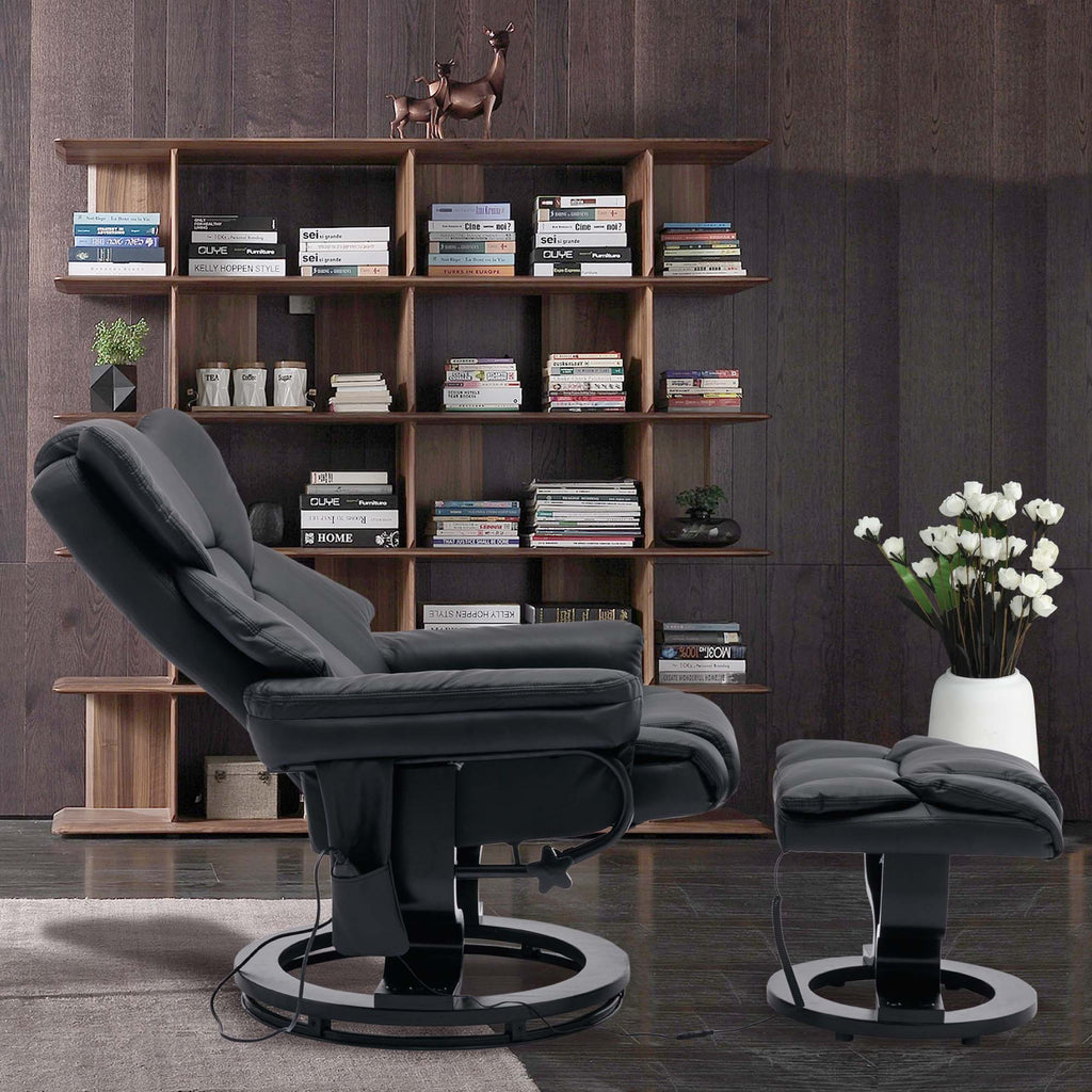 Black PU Massage Recliner Office Chair with Ottoman I468