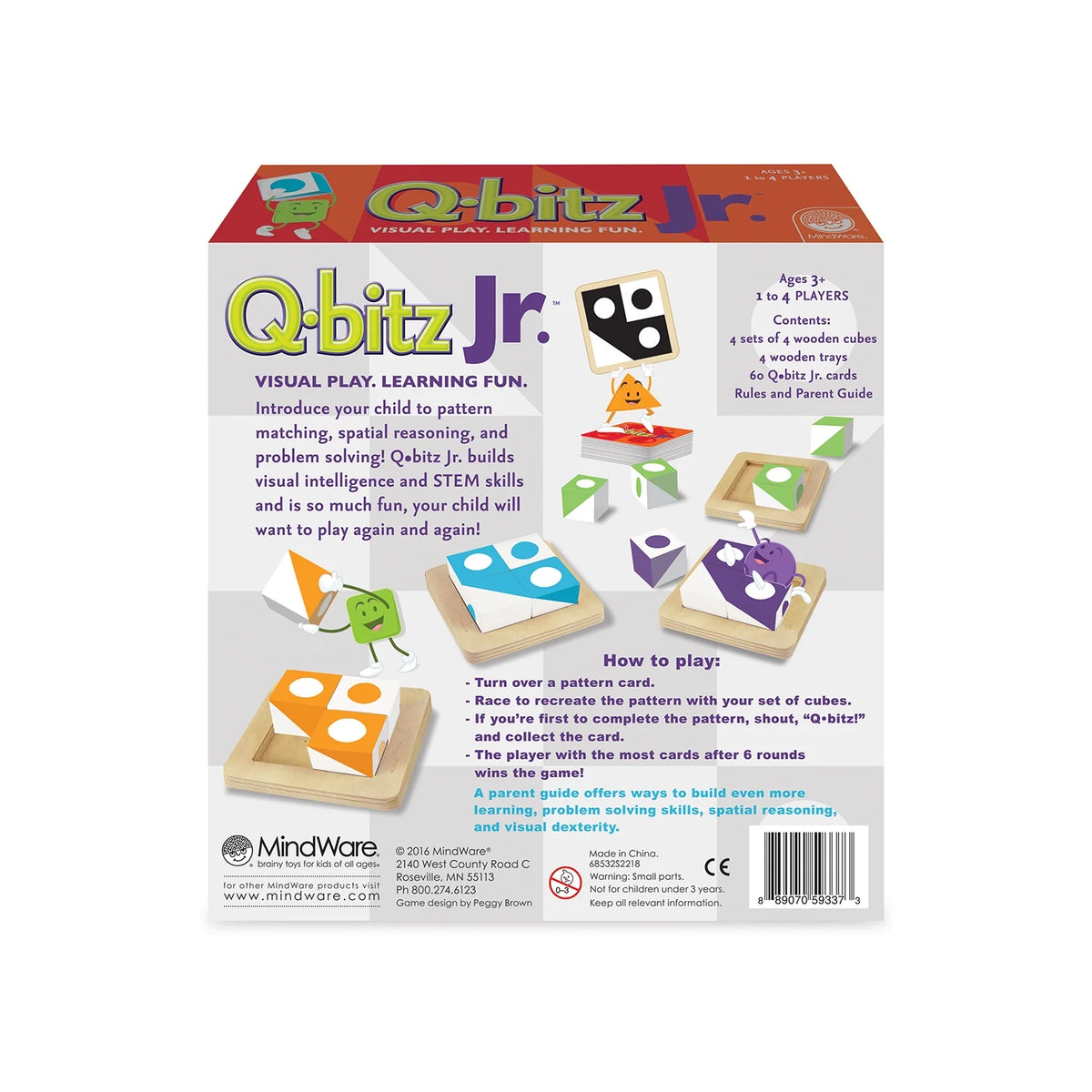 Q-bitz Jr. Game - 60 Pattern Cards, 4 Wooden Cube & Tray Sets N4539