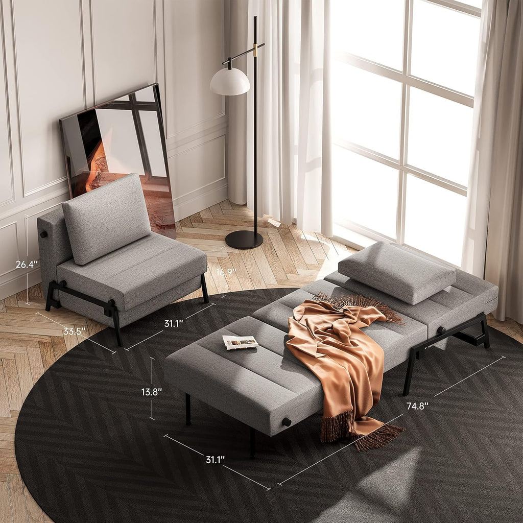 Light Gray Linen Convertible Sofa Bed D5875