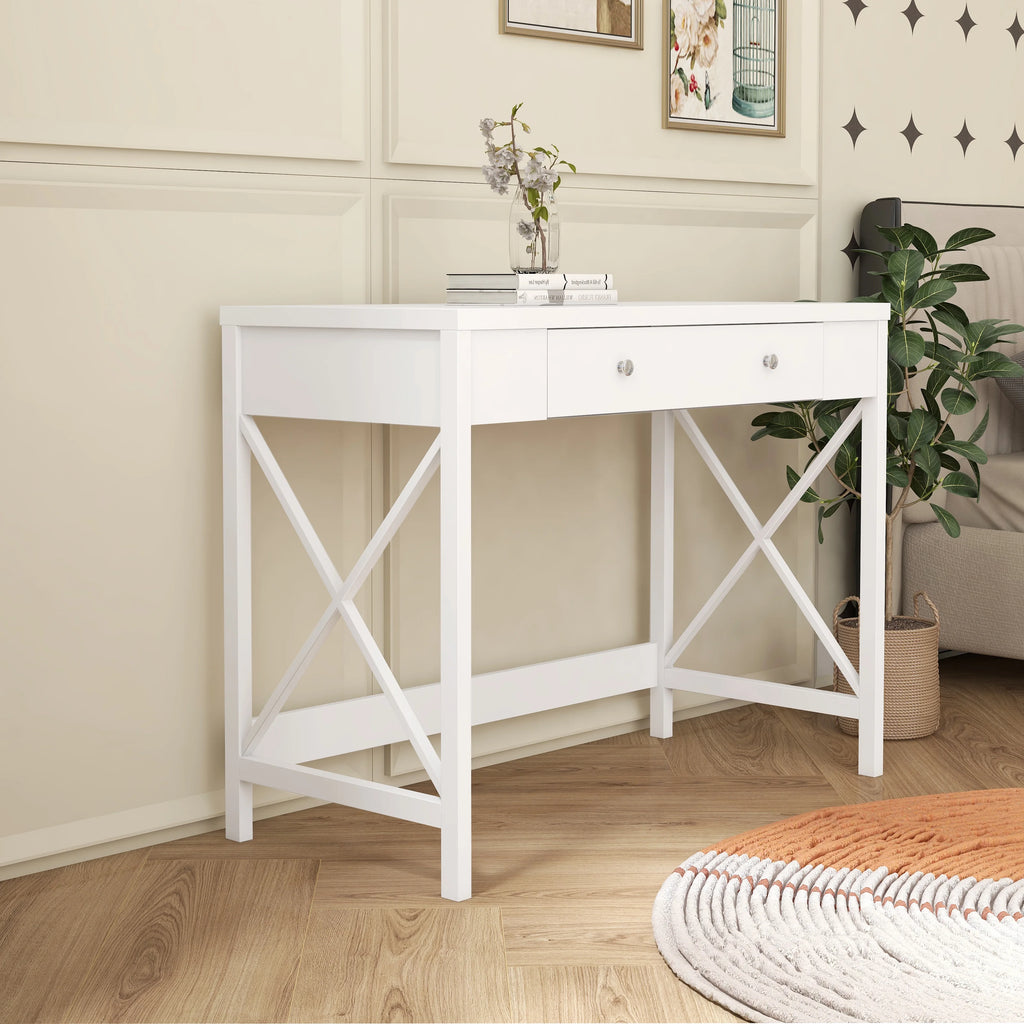 White Work Study Desk with Storage Drawer G576005