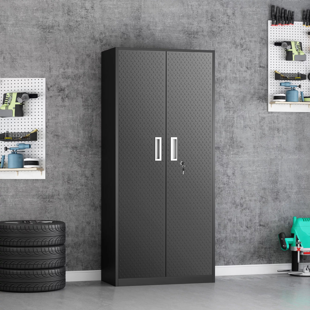 Tall Metal Storage Garage Cabinets with Locking Doors and 4 Adjustable Shelves X6802