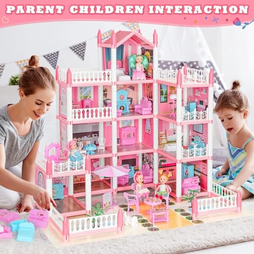 4-Story 11 Rooms Dollhouse with 4 Dolls and Furniture Set Z1606