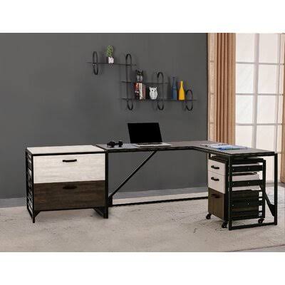 L-Shape Desk and 2 Filing Cabinets Set Q64326