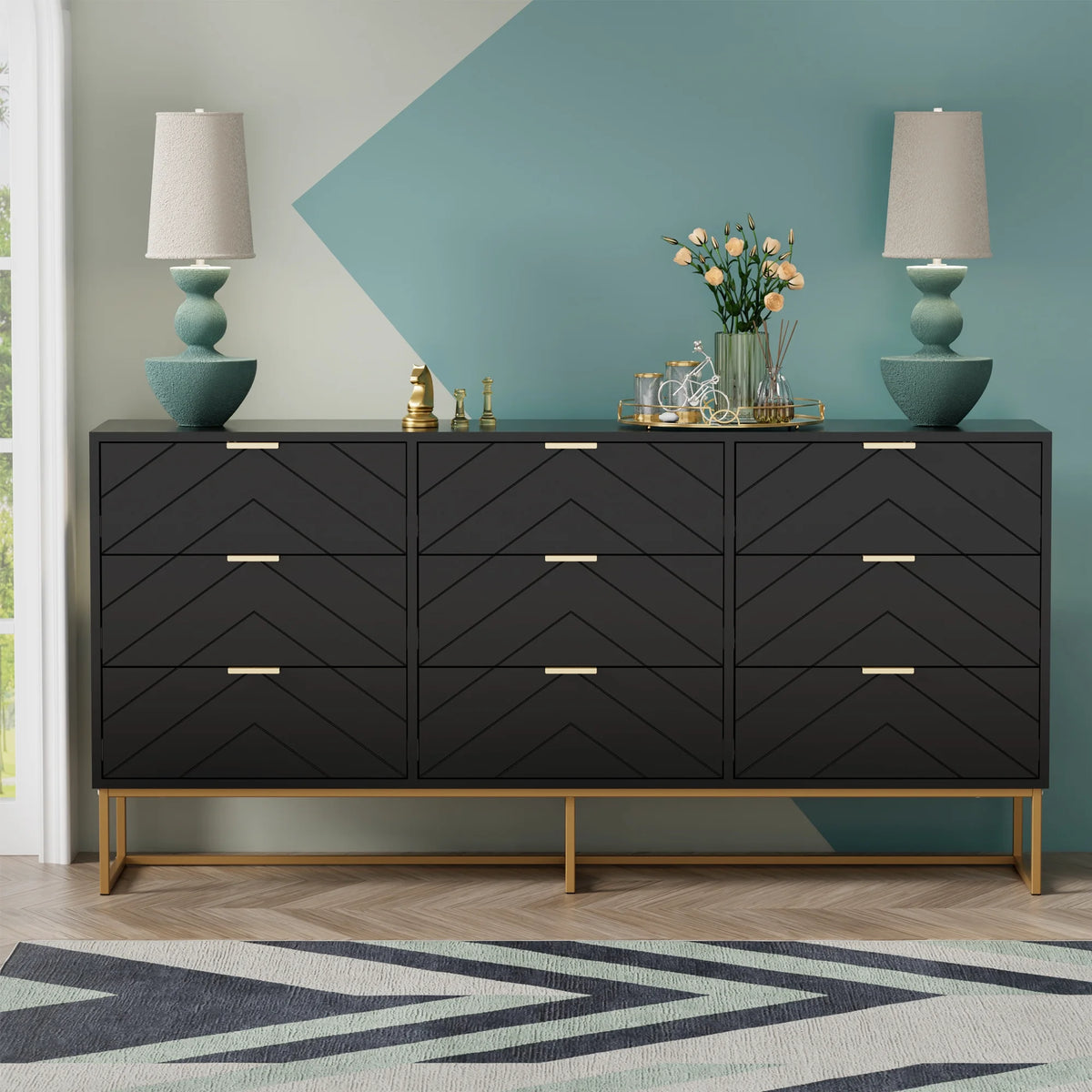 White 9 Drawer Wood Dresser B5010