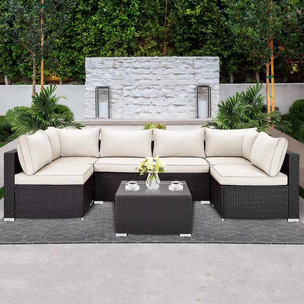 7 Pieces Patio Conversation Set with 6 Chairs and 1 Coffee Table Y48064