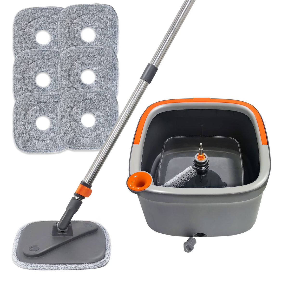 6 Packs Spin Mop and Bucket Set with Self Wringing 360° Rotating Square Mop-Head X75641