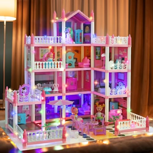 4-Story 11 Rooms Dollhouse with 4 Dolls and Furniture Set Z1606