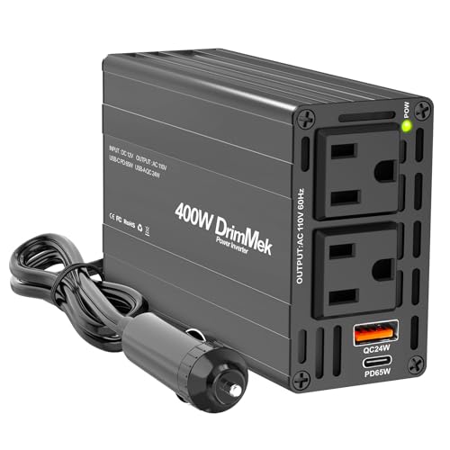 400W Car Power Inverter Dual DC 12V to 110V AC USB C 65W F884