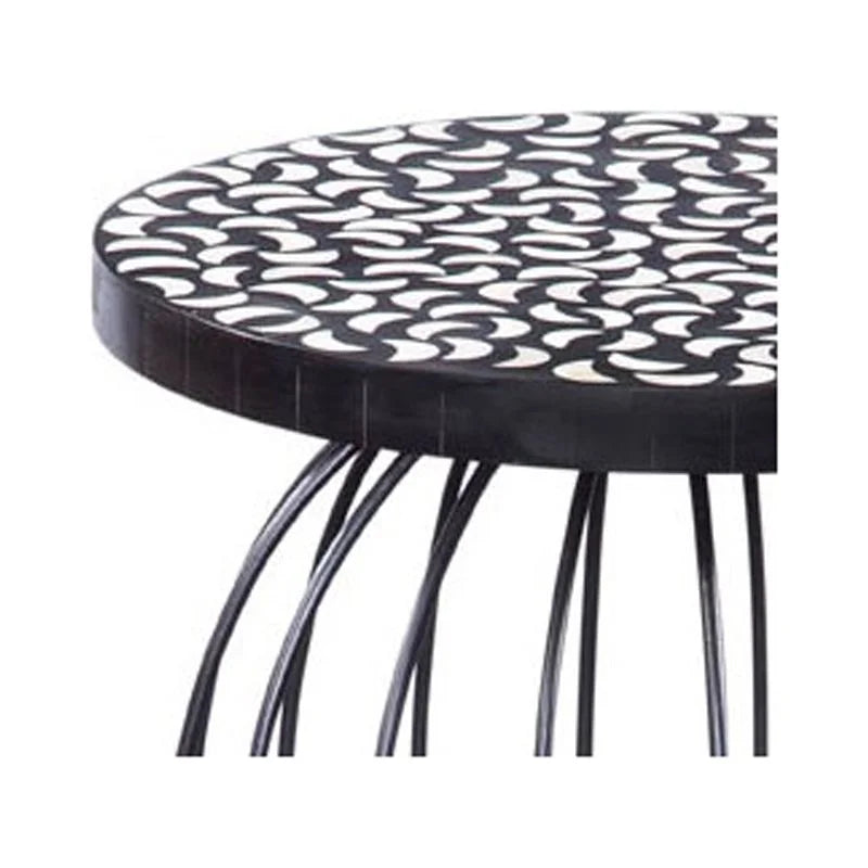 Black Metal Accent Table with Bone Inlay Top F73705