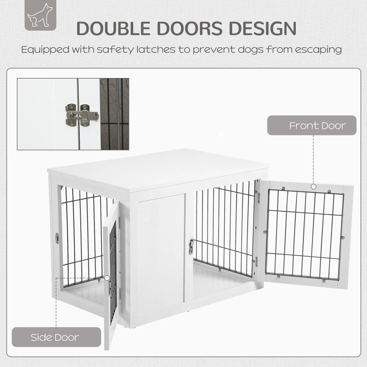 White Dog Crate Furniture End Table with Double Doors Z7177