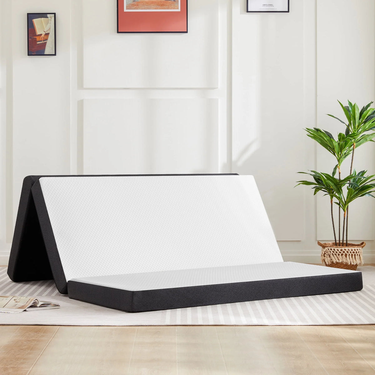4 inch Tri-fold Memory Foam Mattress Topper, Twin Size, White I8950
