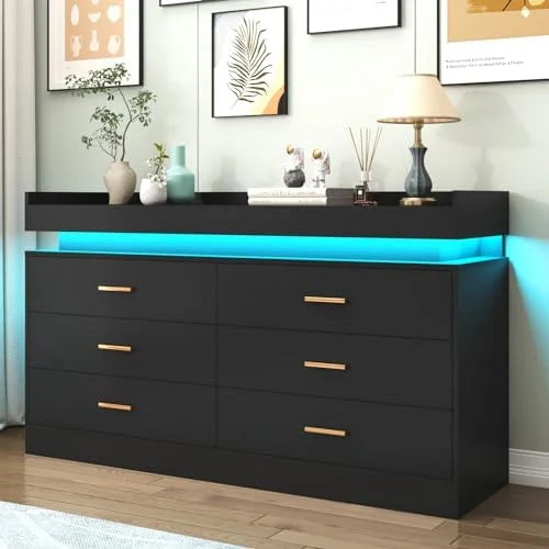 9 Drawer White Dresser with LED Light N550