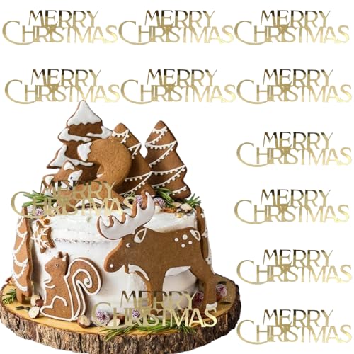 10Pcs Christmas Cake Toppers Acrylic Mirror Gold Silver R5279