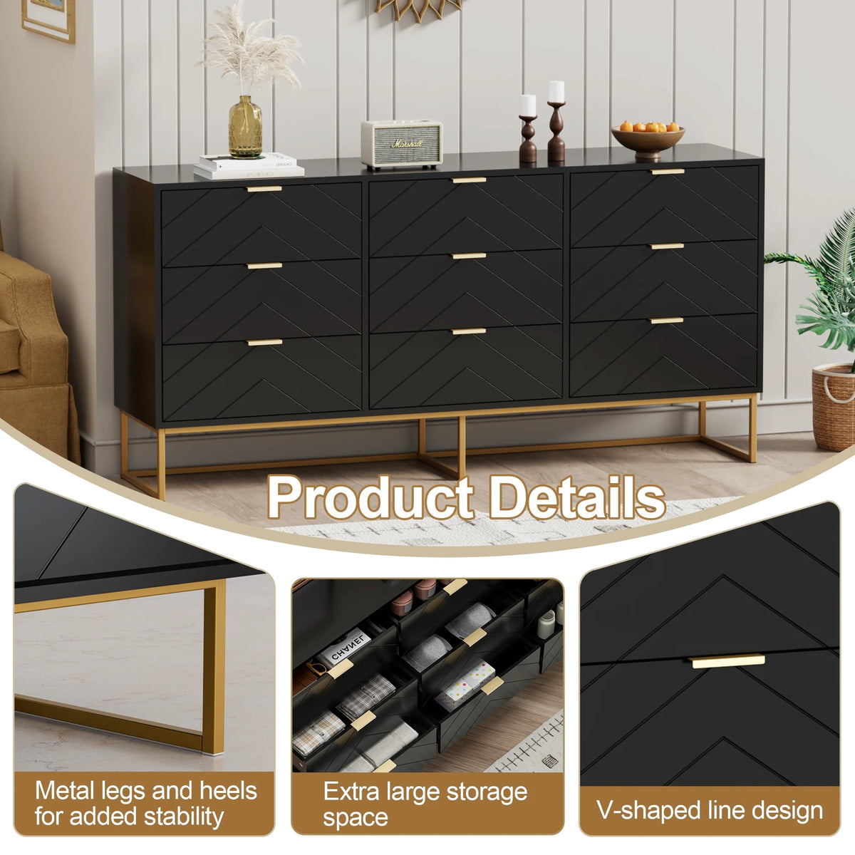 White 9 Drawer Wood Dresser B5010