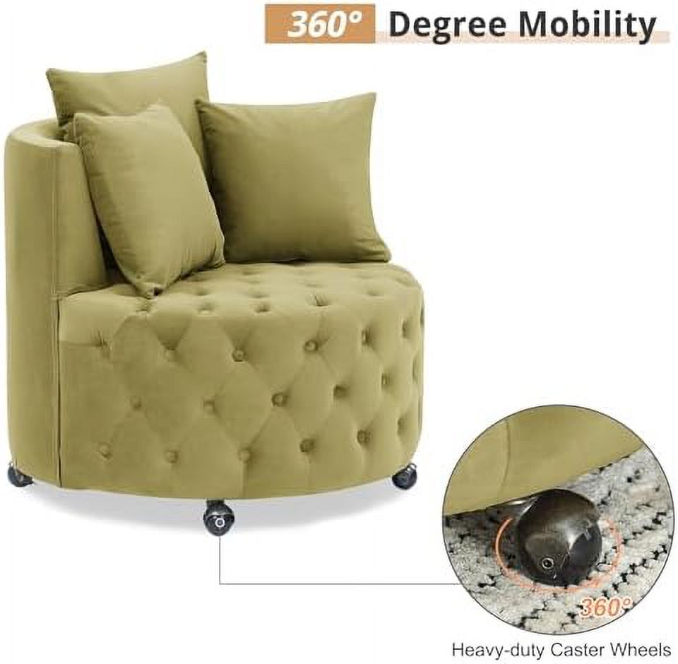 Pink Velvet Swivel Barrel Chair with 3 Pillows and Wheels N57343