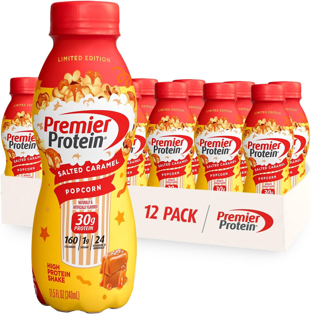 12 Pack Premier Protein Shake Salted Caramel Popcorn and Cake Batter 30g Protein 1g Sugar X465