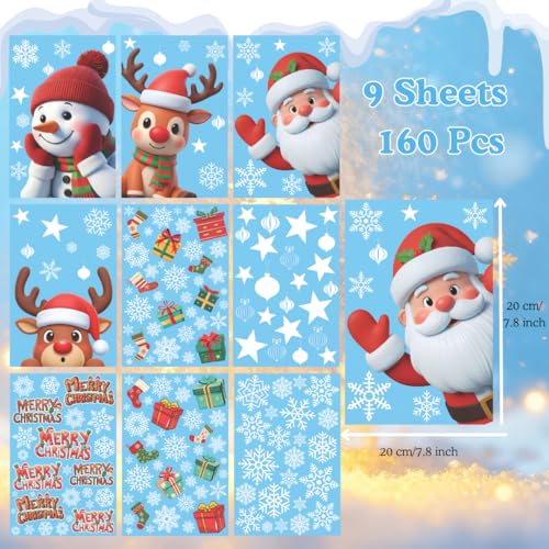 226 PCS White Snowflake Window Clings, 9 Sheets Double-Sided Reusable Decals O9434